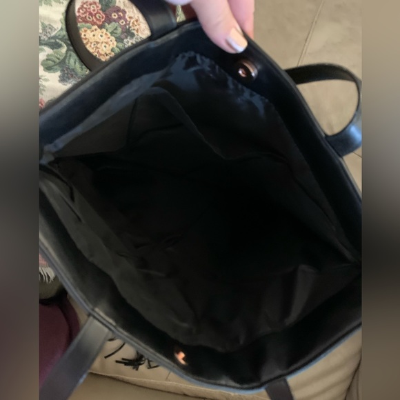 VICTORIAS SECRET Black Fringe PVC Double Handle Large Tote BAG Lined - Picture 6 of 8